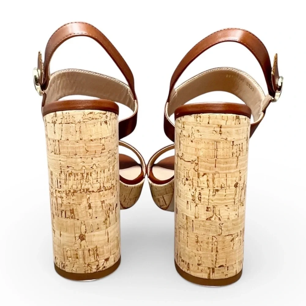 L.K. Bennett Misty Tan Leather and Cork Platform Sandals Euro Size 40 New NWT